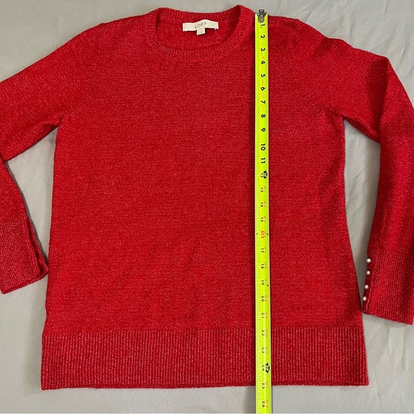 Loft Red Sweater Pearl sleeve Wool Blend Round Neck Long Sleeve size M - Picture 14 of 15